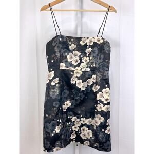 NWT URBAN OUTFITTERS Size M Floral Mini Dress Smocked Shimmer Gray Black Multi